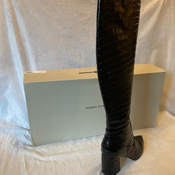 Marc Fisher Retie Knee-High Boots- Black Croco - Picture 3 of 3